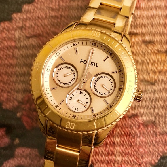 Fossil Stella Stainless Steel Gold Chronograph Wrist Watch - Picture 8 of 10